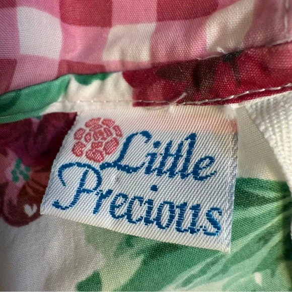 Little Precious Floral and Gingham Puff Sleeve Dress bows vintage size 3T girls - Picture 7 of 13